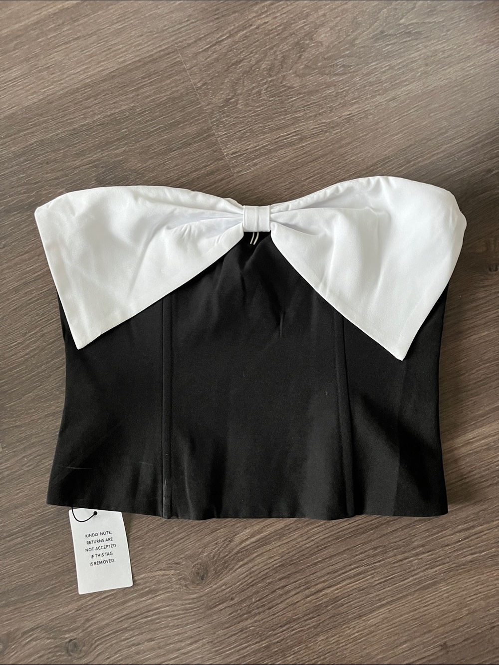 Strapless Black Camisole with White Bow Accent